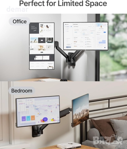 Стенна стойка monTEK за два монитора 17–32 инча, до 9 кг всеки, снимка 5 - Стойки, 3D очила, аксесоари - 52272833