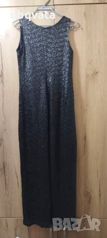 Елегантна дълга черна рокля на малки пайети