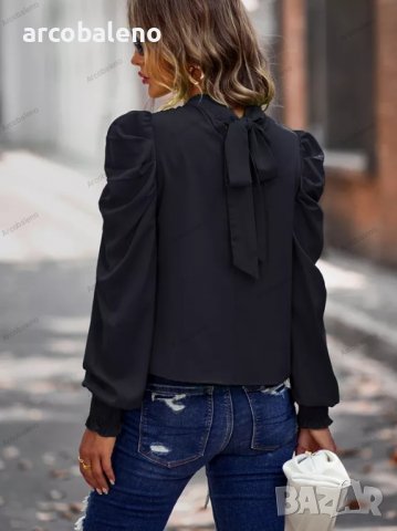 Дамска едноцветна блуза с дълъг ръкав с фалшиво деколте и маншет, 2цвята - 023, снимка 10 - Блузи с дълъг ръкав и пуловери - 39260447