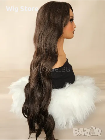 Кафява перука на вълни с бретон, снимка 4 - Аксесоари за коса - 47656279