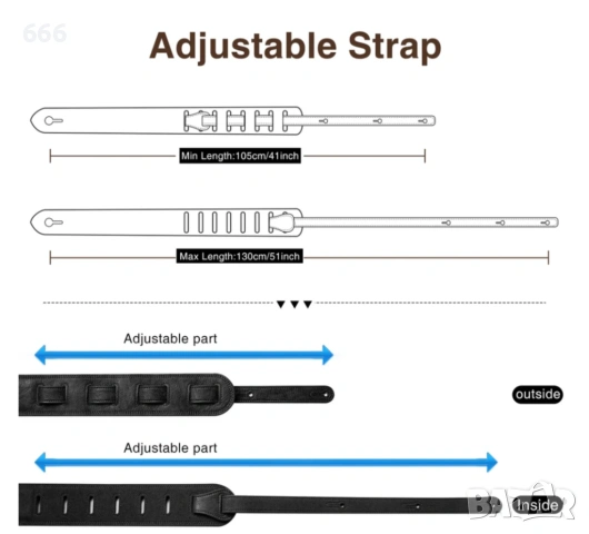 LEKATO LGS-7 Кожена, удебелена, с подплата и пяна каишка за китара, ширина 2.5”, 41”-51”, снимка 4 - Други - 53191242