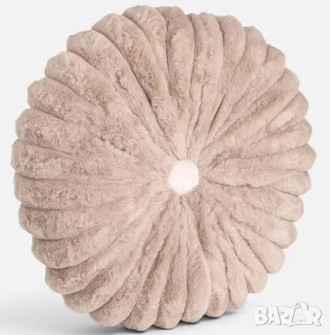 Декоративна кръгла възглавница за диван, бежова с копче, Ø35 cm