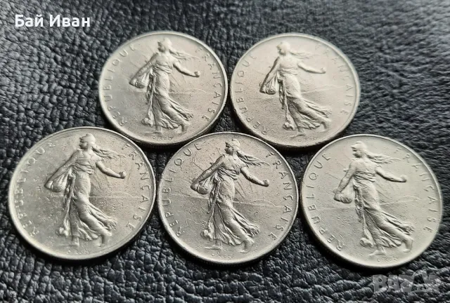 Лот монети 1 франк различни години-Франция /6/ -прекрасни !, снимка 4 - Нумизматика и бонистика - 49657129