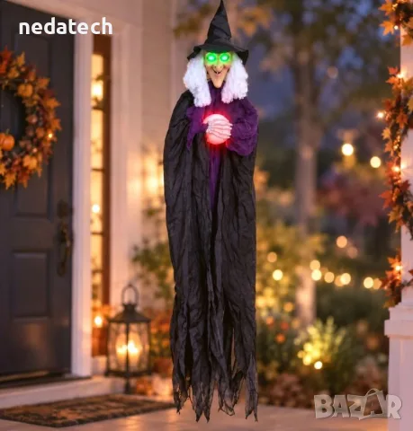 Halloween декоративна вещица със звук и LED очи 150cm, снимка 3 - Декорация за дома - 56194739