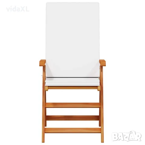 vidaXL Градински стол 8 бр. Кафяв и бял Солидно тиково дърво, снимка 5 - Столове - 56147131