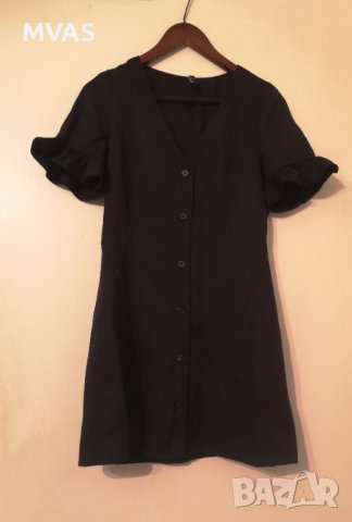 Нова - 55% къса черна рокля Zara на копчета с волани S размер , снимка 4 - Рокли - 40551667