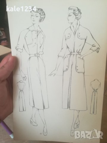 Графика. Ретро мода. Дизайнерски модели. Ръчно рисувани. Картина. Облекла. , снимка 8 - Антикварни и старинни предмети - 37542790