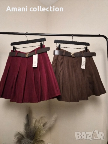 Плисирана пола от вълна с коланче, снимка 9 - Поли - 52308019