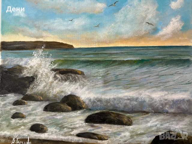 Картина с маслени бои морски пейзаж 40/50 “Вълната”, снимка 2 - Картини - 51477850