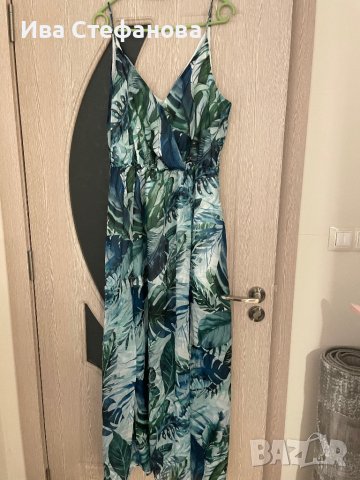 Разкошна ефирна цепка  нова елегантна ефирна дълга рокля екзотичен тропически принт номер 40, снимка 6 - Рокли - 42096016