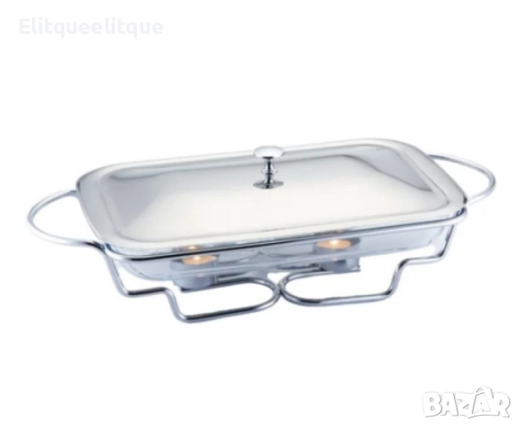 Съд за затопляне Bohmann, 3л. правоъгълен, 2свещи, Стоманен капак, Стъкло, Инокс