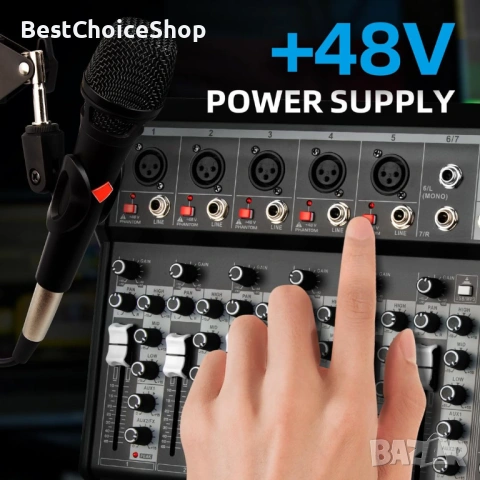 Професионален аудио миксер Depusheng, 7-канален аудио интерфейс, 16-битов DSP DJ Bluetooth миксер, снимка 11 - Аудиосистеми - 54102265