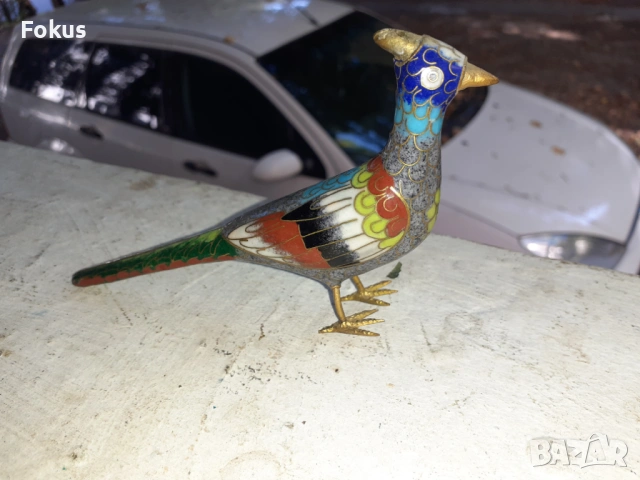 Пиленце птичка клоазоне бронз клетъчен емайл, снимка 2 - Антикварни и старинни предмети - 53294451