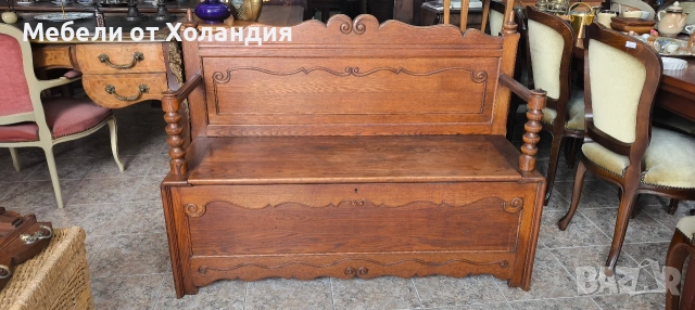 Антикварна дъбова пейка с ракла