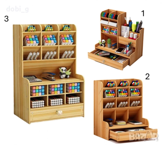 Дървен органайзер за бюро с чекмедже, снимка 2 - Други стоки за дома - 51445107