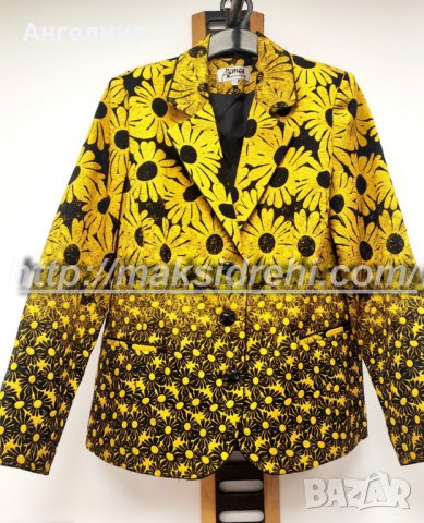Елегантно дамско сако с подплата черно с жълти слънчогледи., снимка 4 - Сака - 42688744