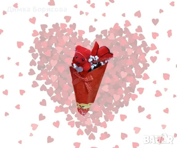 Романтичен букет с мече и червени рози, снимка 1