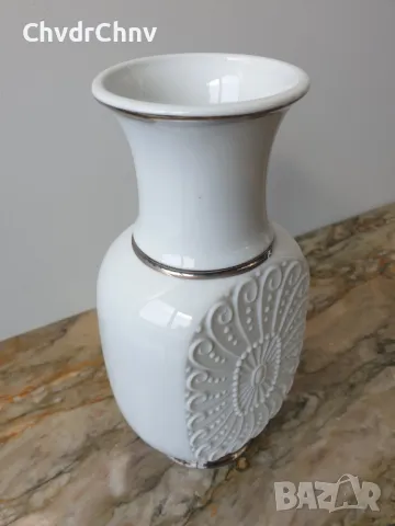 Royal KPM 20см/КПМ Бавария стара.немска порцеланова ваза/бяла-модернизъм-бисквит-сребро