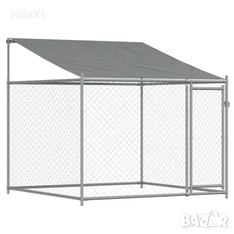 vidaXL Кучешка клетка с покрив и врата сив 4x2x2 м поцинкована стомана, снимка 7 - За кучета - 56146783
