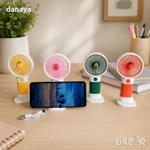 6630 Мини вентилатор със стойка за телефон с дизайн плодчета, 16 см