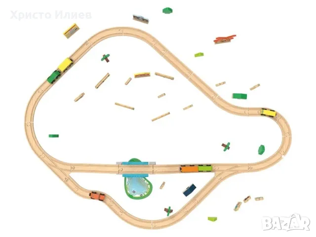 Влак с дървени релси Железница Дървен железопътен Град, снимка 5 - Влакчета, самолети, хеликоптери - 50179753