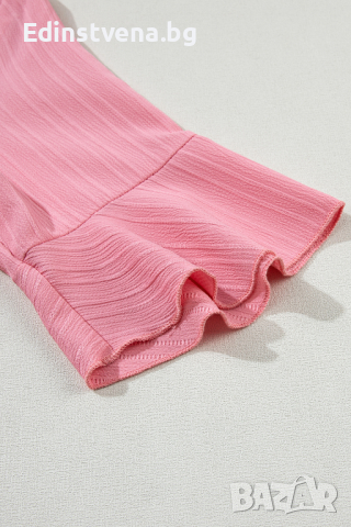 Дамска блуза в розов цвят, с широки ръкави и ефектна текстура, снимка 5 - Тениски - 44761653