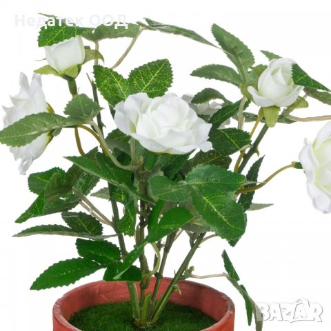 Изкуствена декоративна роза в саксия, 21 см, бяла, снимка 2 - Изкуствени цветя - 35587912