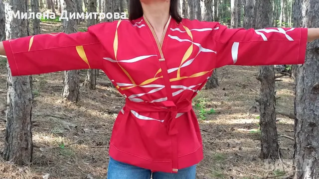 Ръчно рисувано сатенирано кимоно , снимка 7 - Сака - 48960337