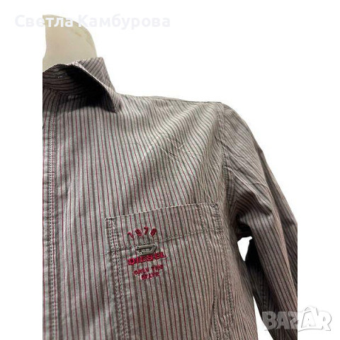 Мъжка риза DIESEL размер S / M райе сиво червено, снимка 2 - Ризи - 44569354