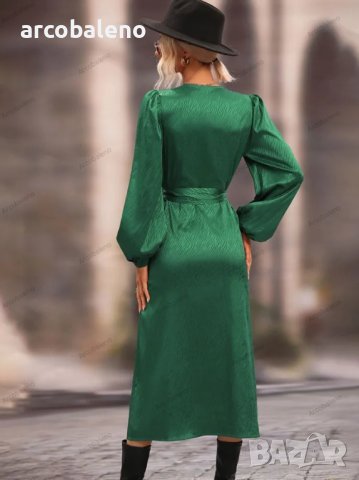 Дамска едноцветна миди рокля с V-образно деколте и дълги ръкави, 5цвята -023, снимка 7 - Рокли - 39756420