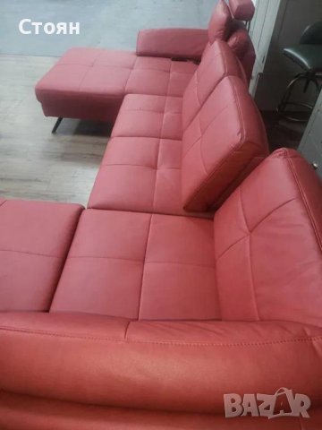 Червен кожен П образен ъглов диван ZE-EM21063 с функция сън, снимка 9 - Дивани и мека мебел - 44215938