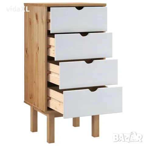 vidaXL Шкаф с чекмеджета OTTA, кафяво и бяло, 45x39x90 см, бор масив, снимка 4 - Скринове - 56147230