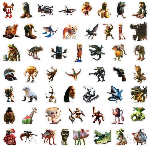 50 бр ITALIAN BRAINROT самозалепващи лепенки стикери украса декор картонена торта парти, снимка 2 - Други - 51670852