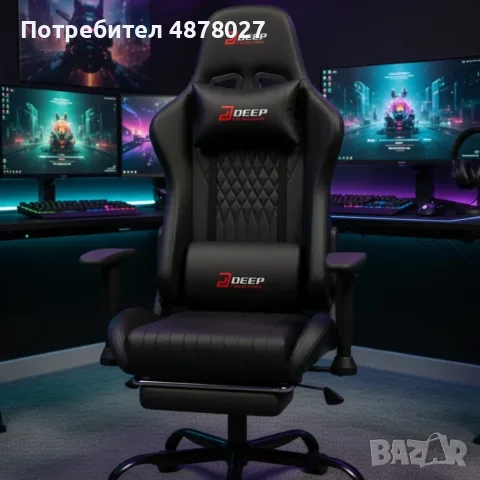 Ергономичен черен геймърски стол с поставка за крака, регулируема височина и 3D подлакътници, снимка 6 - Столове - 55772319