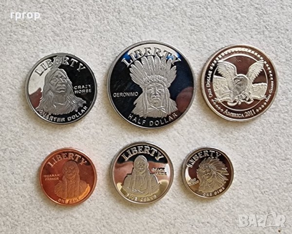 САЩ. Лот монети. от 1 цент до 1 долар. Нови. 5 бройки.
