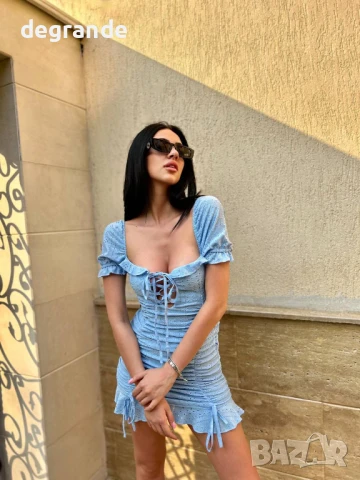 Рокля в розово синьо и черно, снимка 2 - Рокли - 50797280