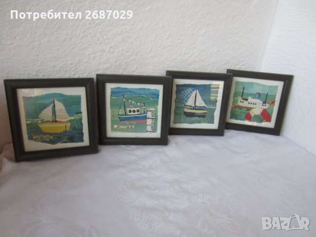 4 бр картини Морски пейзаж, кораб лодка, снимка 8 - Декорация за дома - 31103720