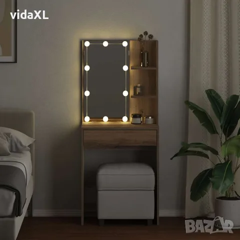 vidaXL Тоалетка с LED, дъб артизан, 60x40x140 см, снимка 5 - Тоалетки - 56148315