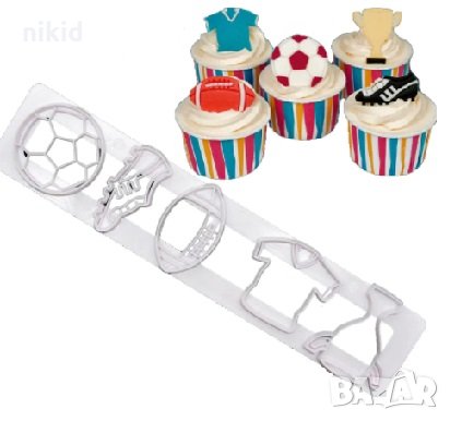 5 форми топка обувка бутонка тениска купа спорт футбол резец пластмасов тесто бисквитки фондан торта, снимка 2 - Форми - 21437770