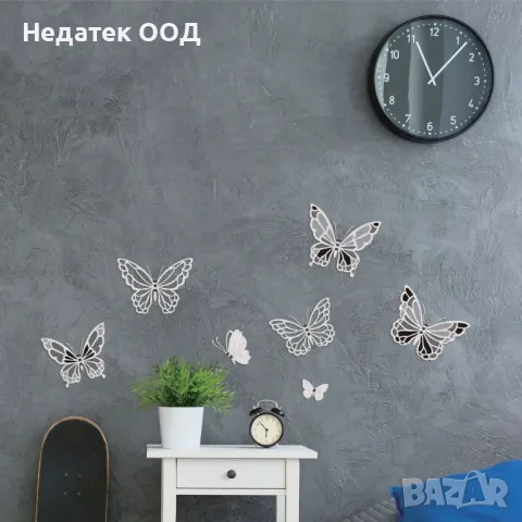 Стикери за стена, Пеперуди, Черно/ сив, 25x25 см, снимка 2 - Декорация за дома - 47402720