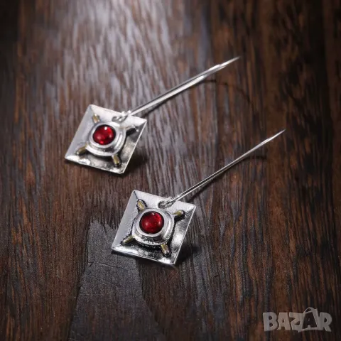 Винтидж обици с рубин, снимка 2 - Обеци - 48480955