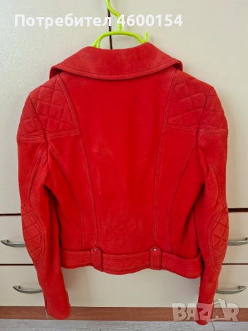 Кожено яке Karen Millen – червен велур (естествена кожа), размер М, снимка 3 - Якета - 51780086