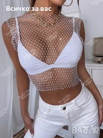 Топ с камъни мрежа  блестящо 22лв , снимка 4 - Корсети, бюстиета, топове - 42165828