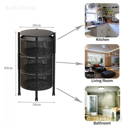Етажерка на колелца-30.5x30.5x58.5 см./етажерка с три кошници/кухненска етажерка, снимка 4 - Етажерки - 50006367
