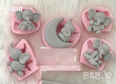 сет 5 слончета слон силиконов молд форма калъп гипс кубчета форми гипсови фигурки с имена, снимка 3 - Форми - 36974980