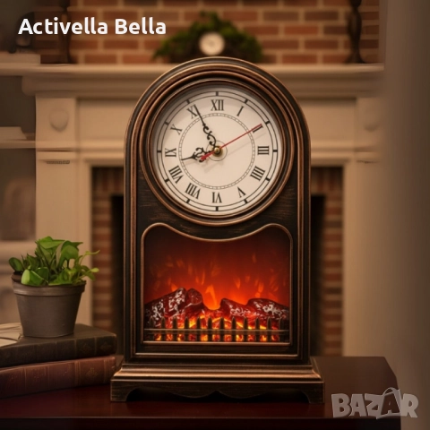Винтидж настолен часовник с LED камина – уют и стил в едно