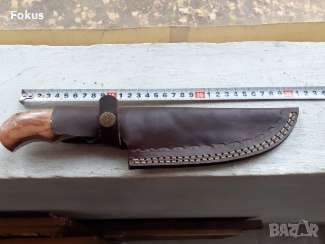 Страхотен ловен нож дамаска стомана нов с кожена кания, снимка 7 - Антикварни и старинни предмети - 38286224