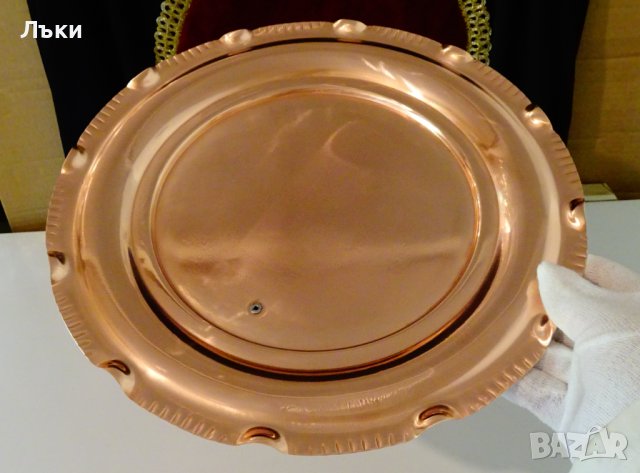 Медно плато,меден поднос 32 см.,чиста червена мед., снимка 5 - Антикварни и старинни предмети - 42504921