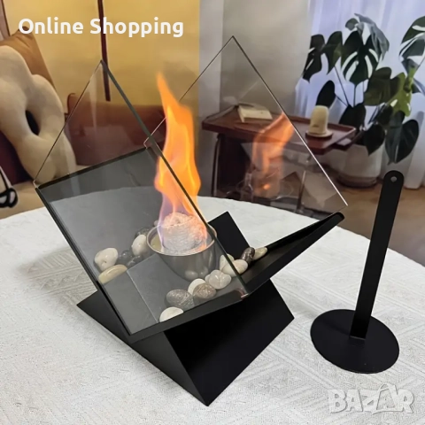 Дизайнерска настолна биокамина от стомана на биоетанол, снимка 3 - Камини - 52683977