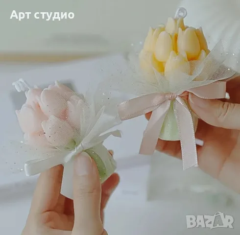 🌷 Ароматна 3D Свещ „Букет Лалета“ в изящна опаковка – Луксозен пролетен подарък! ✨